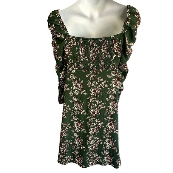 ASTR the Label Green Floral Print Ruched Long Sleeve Midi Dress Keyhole Size S - Picture 5 of 10
